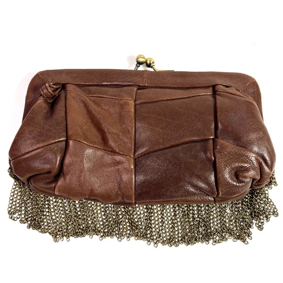 Monserat De Lucca Chain Fringe Leather Clutch Brown - Picture 3 of 11